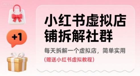 小红书虚拟店铺拆解社群，每天拆解一个虚拟店，简单实用(赠送小红书虚拟教程)-创领云聚