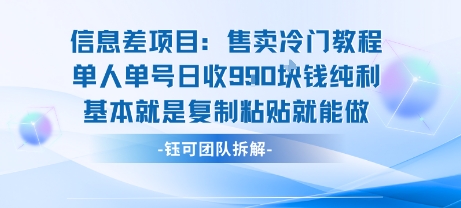 信息差项目：售卖冷门教程单人单号日收9张纯利基本就是复制粘贴就能做-创领云聚