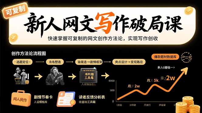 新人网文写作破局课：快速掌握可复制的网文创作方法论，实现写作创收-创领云聚
