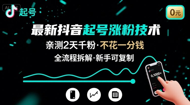 最新抖音起号涨粉技术，亲测2天千粉，不花一分钱，全流程拆解-创领云聚