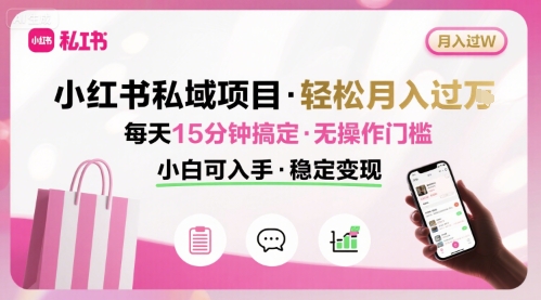 小红书私域项目 月入过W非常轻松 每天15分钟即可搞定，无任何操作门槛，小白可入手-创领云聚