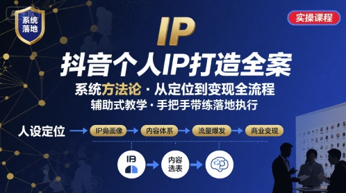 抖音个人IP系统落地实操大课，实操课程，辅助落地-创领云聚