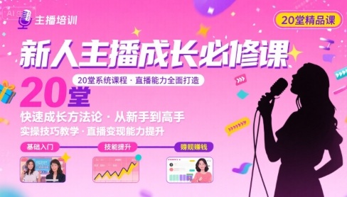 新人主播必学的20堂培训课，让主播快速成长的必学课程，帮你直播能力快速打造的实操方法-创领云聚