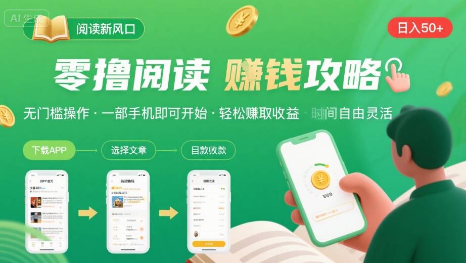 零撸阅读新风口，无门槛轻松挣，一部手机，日入 50-3张【揭秘】-创领云聚