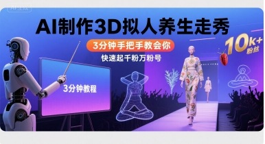 Ai制作3D拟人养生走秀，3分钟手把手教会你，快速起千粉万粉号-创领云聚