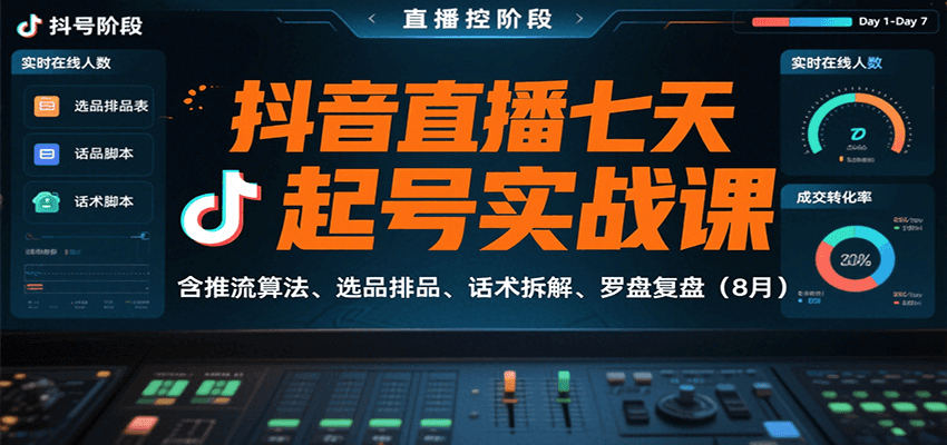 抖音直播七天起号实战课：含推流算法、选品排品、话术拆解、罗盘复盘(8月)-创领云聚