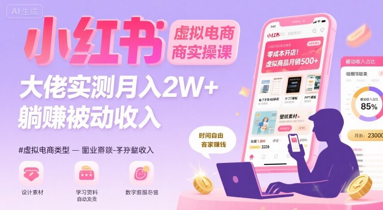 小红书虚拟电商，大佬实测月入2W+，实现被动收入-创领云聚