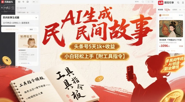AI生成民间故事，头条号5天1k+，小白轻松上手【附工具指令】-创领云聚