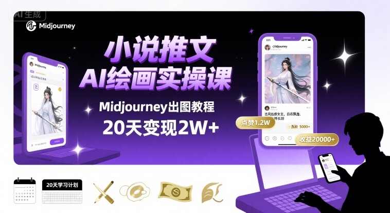 小说推文干货分享之AI绘画MJ出图实操课，用Midjourney做小说推文，20天挣2w-创领云聚