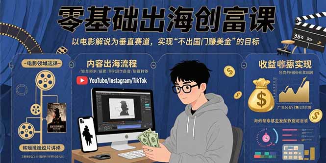 零基础出海创富课：以电影解说为垂直赛道，实现不出国门赚美金的目标-创领云聚