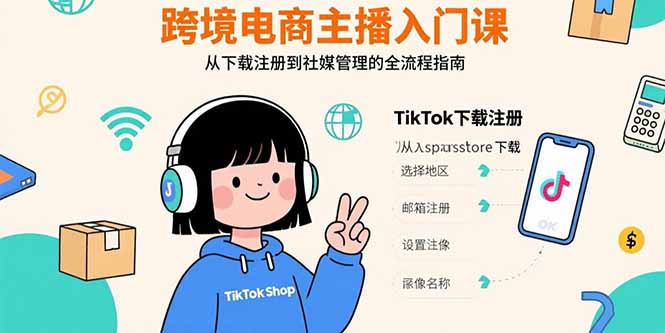 跨境电商主播入门课，TikTok下载注册，支付工具配置，社媒账号管理全流程-创领云聚