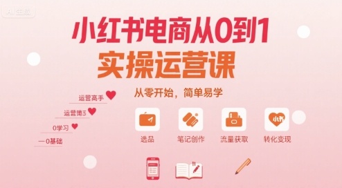 小红书电商从0到1实操运营课，从零开始，简单易学-创领云聚