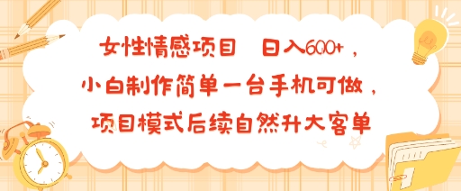 女性情感项目 小白制作简单一台手机可做 项目模式后续自然升大客单 日入6张-创领云聚