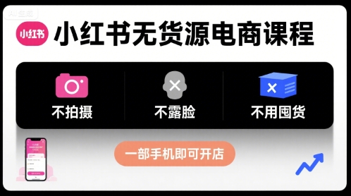 小红书无货源电商课程，不拍摄不露脸不用囤货，一部手机即可开店-创领云聚