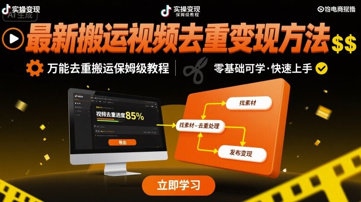 最新搬运视频去重变现方法，万能去重搬运保姆级教程-创领云聚