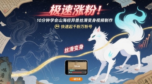 极速涨粉！10分钟学会山海经异兽丝滑变身视频制作，快速起千粉万粉号-创领云聚