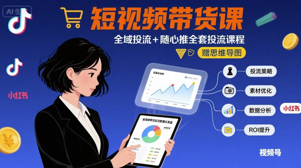 最新短视频带货课，全域投流+随心推全套投流课程+思维导图-创领云聚