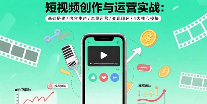 短视频创作与运营实战：基础搭建/内容生产/流量运营/变现闭环/4大核心模块-创领云聚
