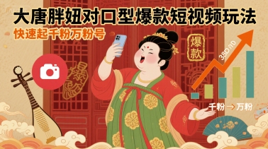 大唐胖妞对口型爆款短视频玩法，快速起千粉万粉号-创领云聚