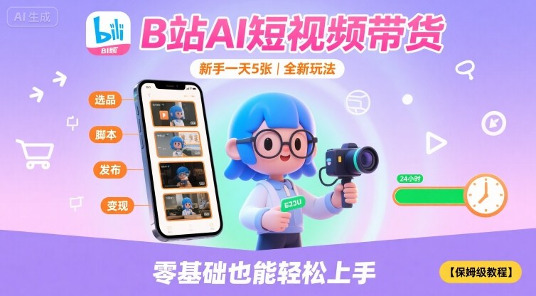 B站AI短视频带货，新手一天5张，全新玩法【保姆级教程】-创领云聚