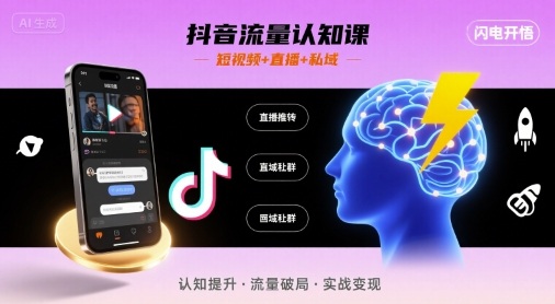 抖音流量认知课，短视频+直播+私域，认知提升，闪电开悟-创领云聚