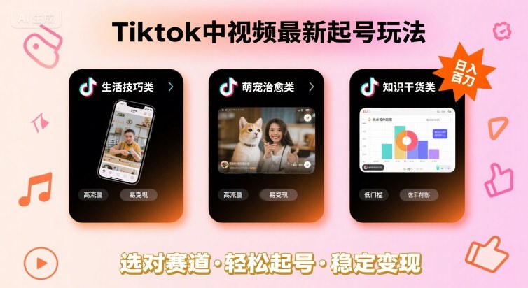 Tiktok中视频最新起号玩法，想要日入百刀，做好这几个赛道就可以了-创领云聚