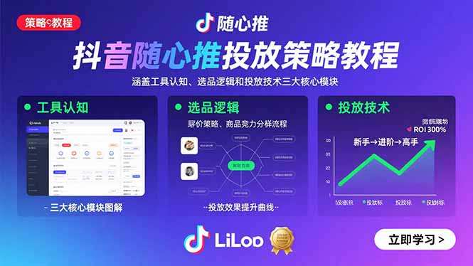 抖音随心推投放策略教程：涵盖工具认知、选品逻辑和投放技术三大核心模块-创领云聚