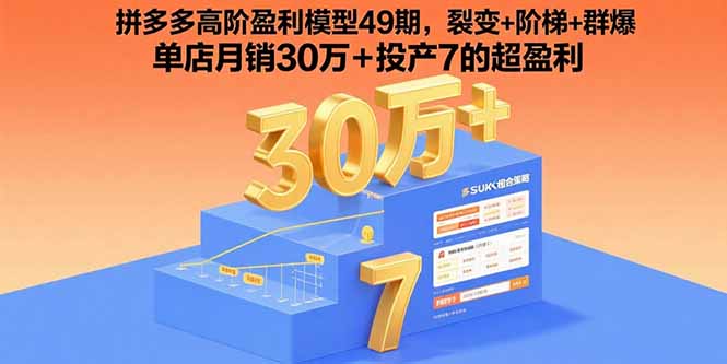 拼多多高阶盈利模型49期，裂变+阶梯+群爆  单店月销30万+投产7的超盈利-创领云聚
