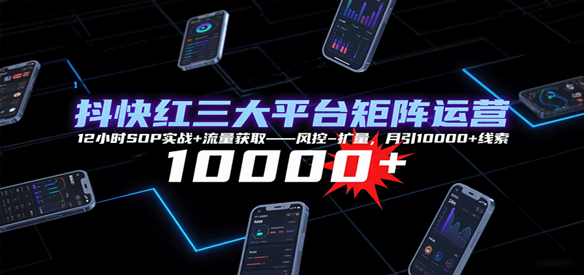 抖快红三大平台矩阵运营，12小时SOP实战+流量获取-风控-扩量，月引10000+线索-创领云聚