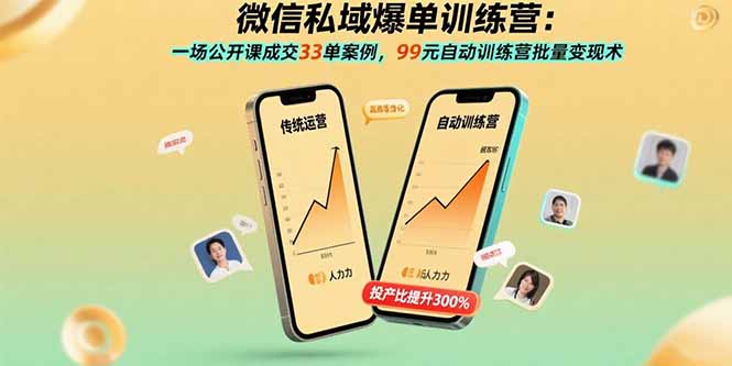 微信私域爆单训练营：一场公开课成交33单案例，99元自动训练营批量变现术-创领云聚