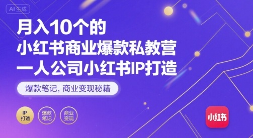 月入10个的小红书商业爆款私教营，一人公司小红书IP打造，爆款笔记，商业变现秘籍-创领云聚
