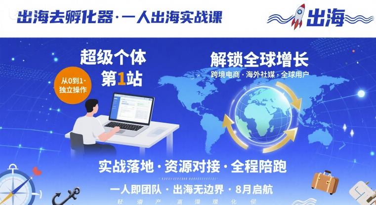 出海去孵化器，一人出海实战课，​超级个体第1站，解锁全球增长-创领云聚