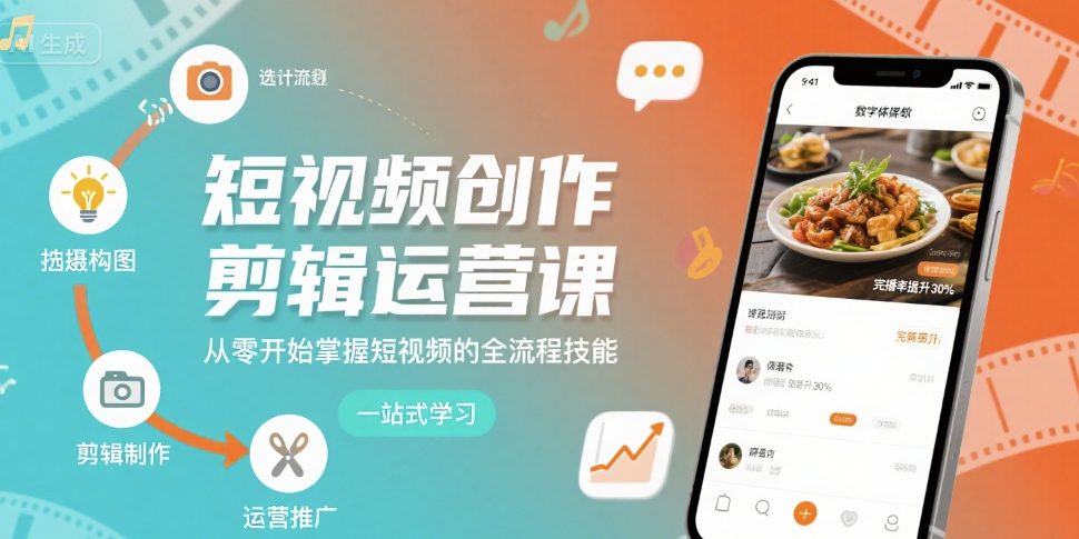 短视频创作剪辑运营课，从零开始掌握短视频的全流程技能-创领云聚