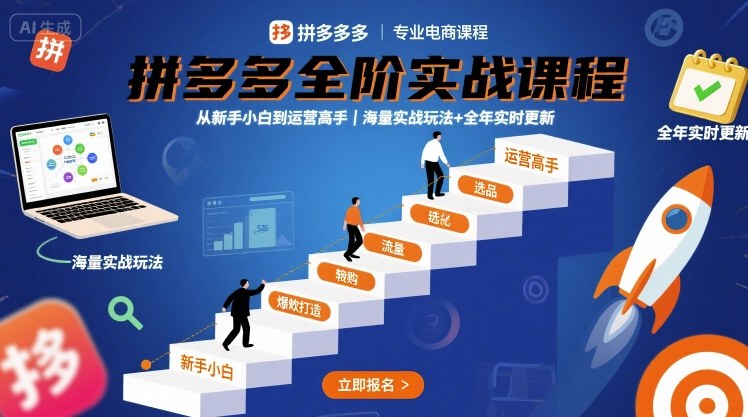 拼多多全阶实战课程，从新手小白到运营高手，海量实战玩法+全年实时更新【2025年9月更新】-创领云聚