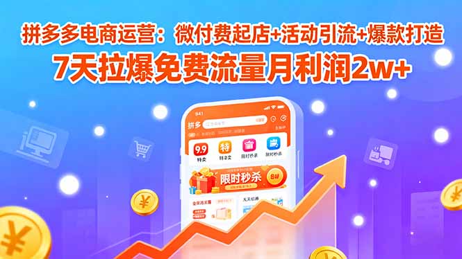 拼多多电商运营：微付费起店+活动引流+爆款打造 7天拉爆免费流量月利润2w+-创领云聚