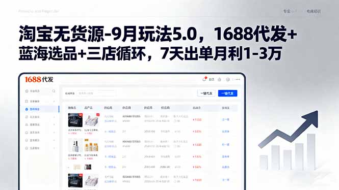 淘宝无货源-9月玩法5.0，1688代发+蓝海选品+三店循环，7天出单月利1-3万-创领云聚