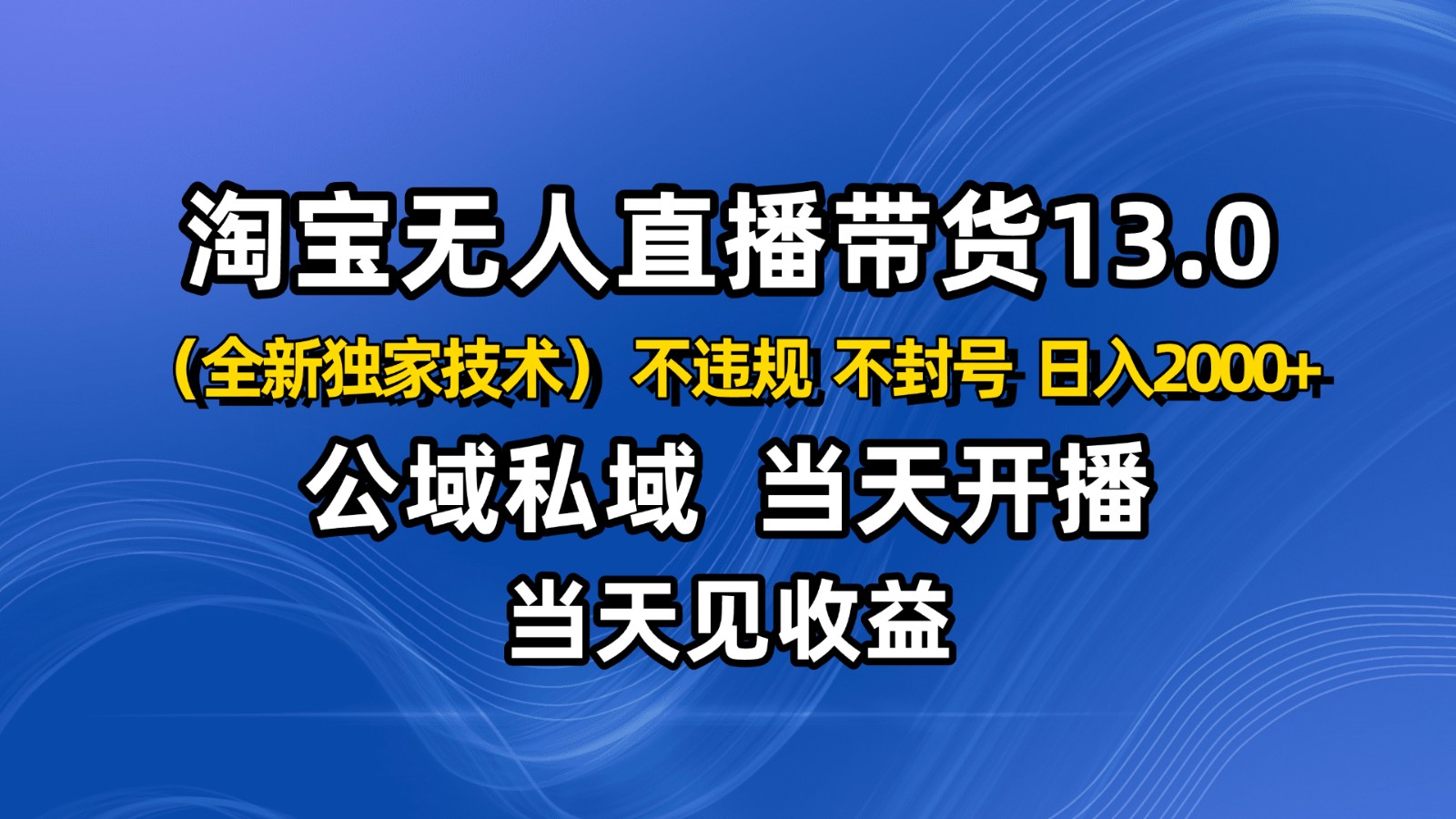 淘宝无人直播13.0，公域私域技术，不封号，不违规 布局下半年旺季赛道，日入2000+-创领云聚