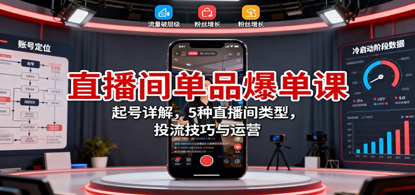 直播间单品爆单课：起号详解，5种直播间类型，投流技巧与运营-创领云聚
