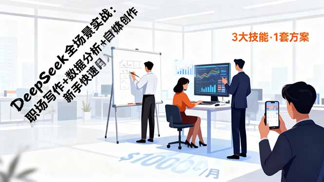 DeepSeek全场景实战：职场写作+数据分析+自媒体创作，新手快速月入过万-创领云聚