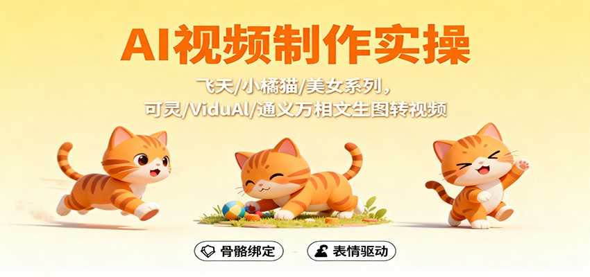 AI视频制作实操，飞天/小橘猫/美女系列，可灵/ViduAl/通义万相文生图转视频-创领云聚