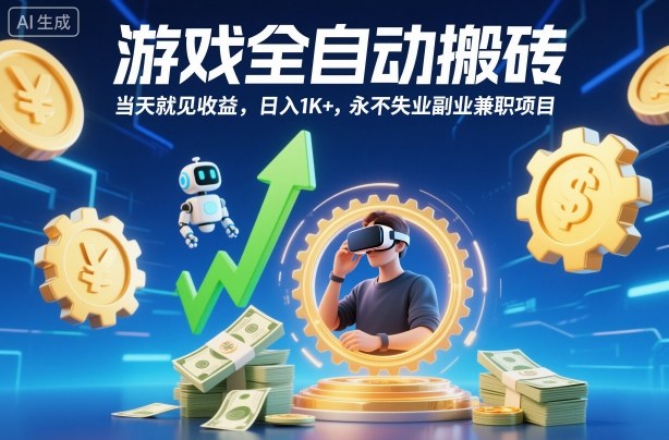 游戏全自动搬砖，当天就见收益，日入1K+，永不失业副业兼职项目【揭秘】-创领云聚