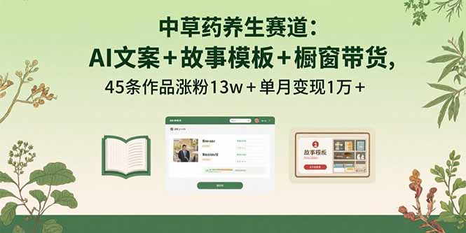中草药养生赛道：AI文案+故事模板+橱带货，45条作品涨粉13w+单月变现1万+-创领云聚