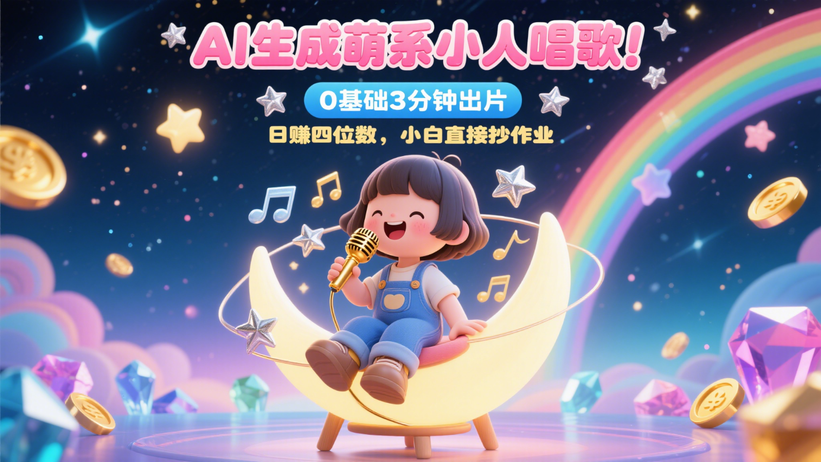 AI生成萌系小人唱歌！0基础3分钟出片，28个作品涨粉9万，日赚四位数，小白直接抄作业-创领云聚