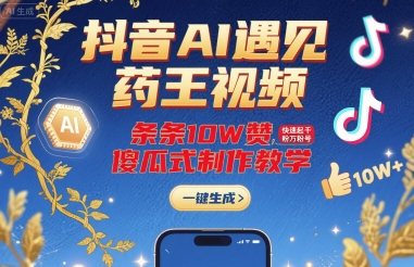 抖音AI遇见药王视频，条条10W赞，快速起千粉万粉号，傻瓜式制作教学-创领云聚