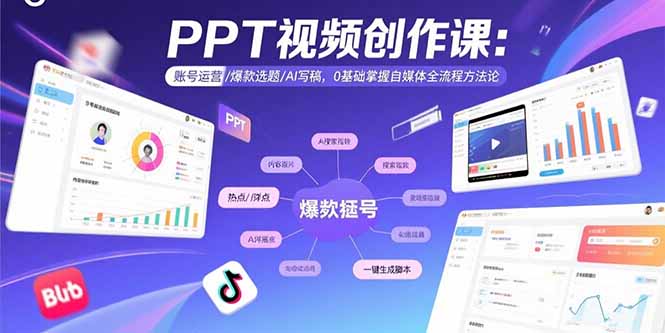 PPT视频创作课：账号运营/爆款选题/AI写稿，0基础掌握自媒体全流程方法论-创领云聚
