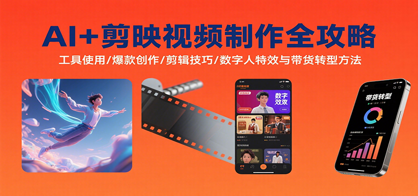 AI+剪映视频制作全攻略：工具使用/爆款创作/剪辑技巧/数字人特效与带货转型方法-创领云聚