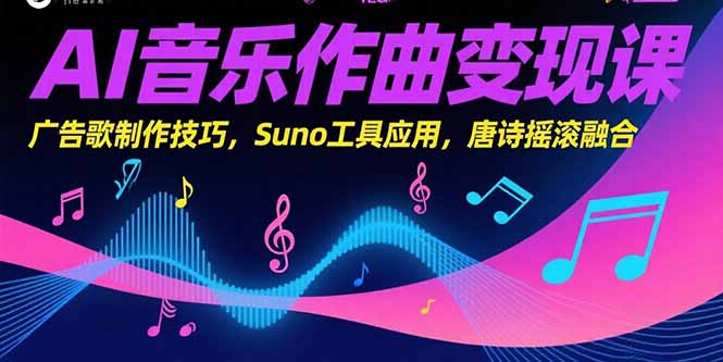 AI音乐作曲变现课，广告歌制作技巧，Suno工具应用，唐诗摇滚融合-创领云聚