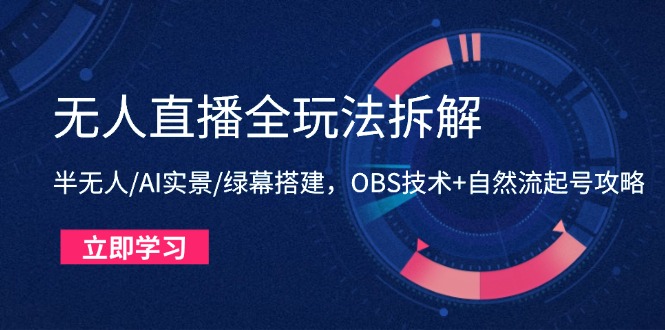 无人直播全玩法拆解：半无人/AI实景/绿幕搭建，OBS技术+自然流起号攻略-创领云聚