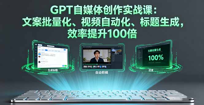 GPT自媒体创作实战课：文案批量化、视频自动化、标题生成，效率提升100倍-创领云聚