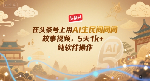 在头条号上用AI生民间故事视频，5天1k+，纯软件操作-创领云聚